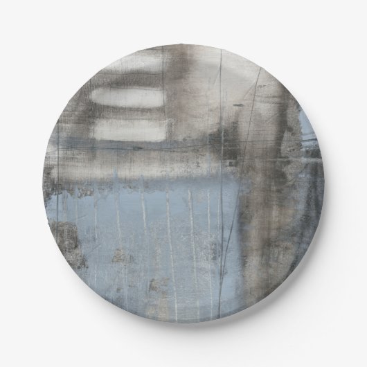 Abstract grijs en blauw schilderen papieren bordje (Voorkant)