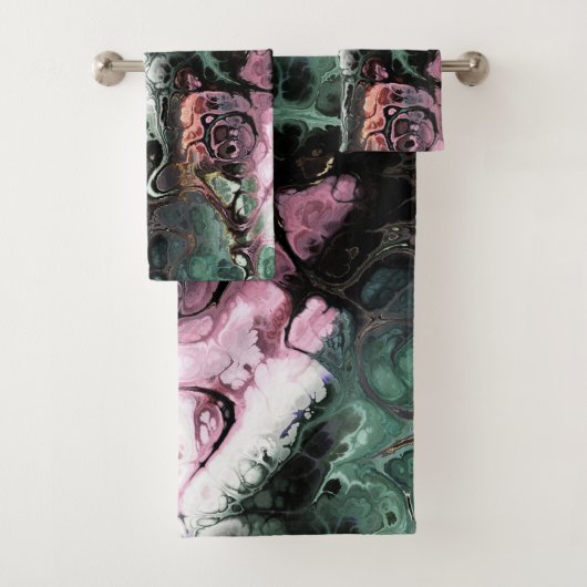 Abstract grijs en roze marmeren tie kleurpatroon bad handdoek (Insitu)
