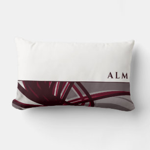 Abstract grijs en wijnkunst wit Monogram Kussen
