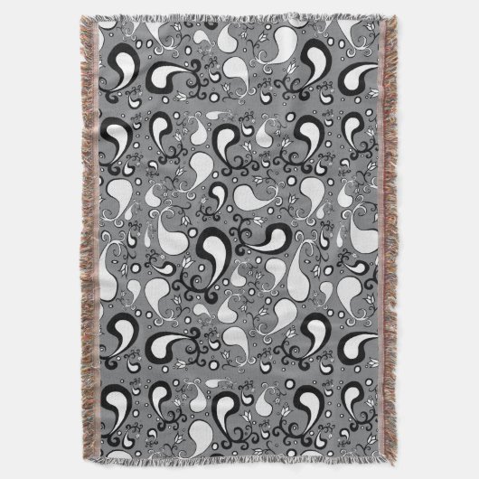 Abstract grijs en wit Tulip Paisley-patroon Deken (Voorkant Verticaal)