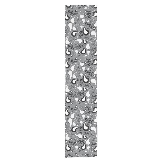 Abstract grijs en wit Tulip Paisley-patroon Korte Tafelloper (Voorkant)