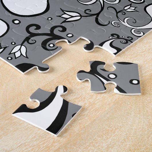 Abstract grijs en wit Tulip Paisley-patroon Legpuzzel (Zijkant)