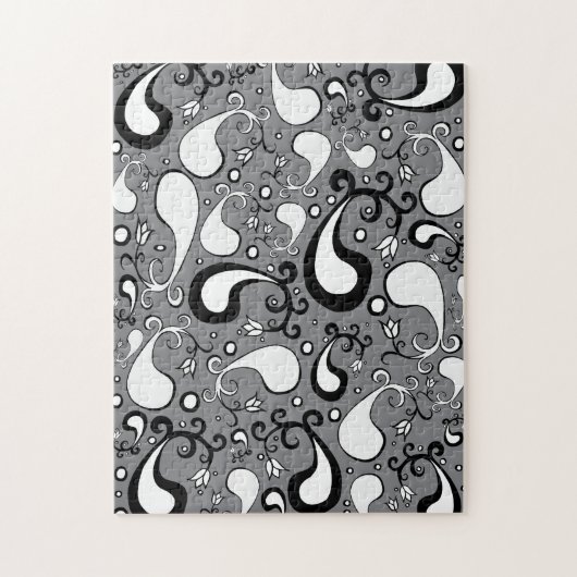 Abstract grijs en wit Tulip Paisley-patroon Legpuzzel (Verticaal)