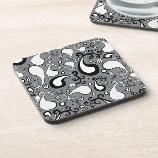 Abstract grijs en wit Tulip Paisley patroon Onderzetter (Linkerzijde)