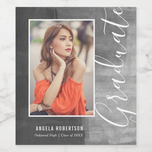 Abstract grijs fotoAfstuderen Wijn Etiket (Enkel label)