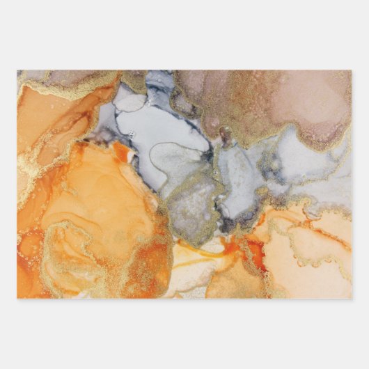 Abstract grijs Oranje-goudalcoholinkt Inpakpapier Vel (Voorkant)