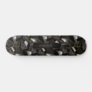 Abstract grijs, zwart en goudpatroon skateboard