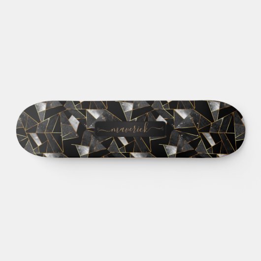 Abstract grijs, zwart en goudpatroon skateboard (Horizontaal)