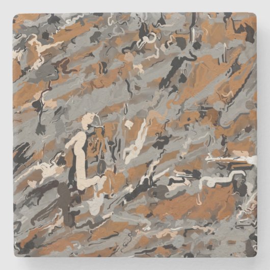 Abstract grijs, zwart en karamel stenen onderzetter (Voorkant)