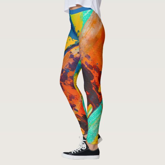 Abstract Groen Blauw Oranje Bruin Klein Dynamisch Leggings (Links)