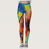 Abstract Groen Blauw Oranje Bruin Klein Dynamisch Leggings (Voorkant)