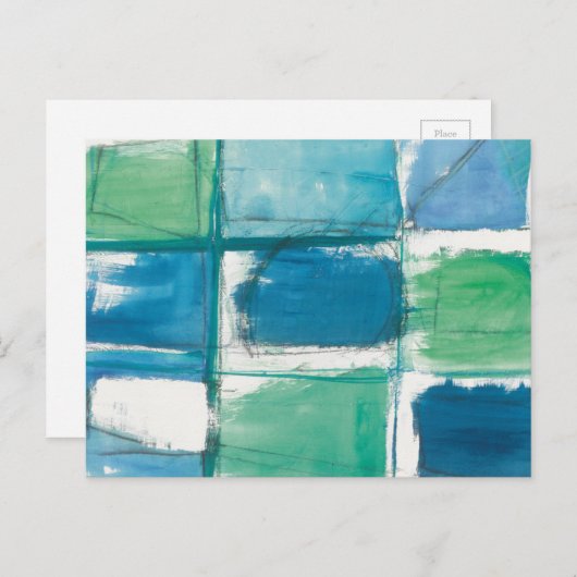 Abstract groen en blauw op wit briefkaart (Voorkant / Achterkant)