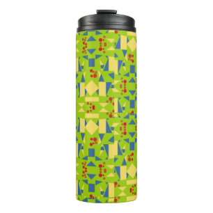 Abstract groen en blauw patroon met rode Stippen Thermosbeker