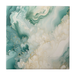 Abstract Groen en Faux Goud Waterverf Marmer Tegeltje