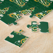 Abstract groen en goud kerstboom patroon legpuzzel (Zijkant)