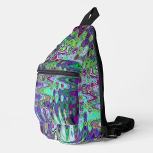 Abstract groen en paars golvend mozaïek retro sling bag