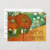 Abstract Groen en Sinaasappel Bloemen Nieuw Adres Briefkaart (Voorkant / Achterkant)