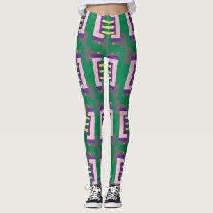 Abstract groen gele patroon met lijnen en Stippen Leggings