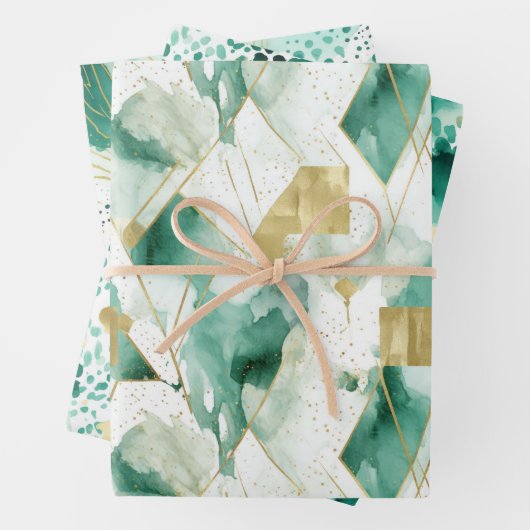 Abstract Groen Goud Wit Inpakpapier Vel (In situ)