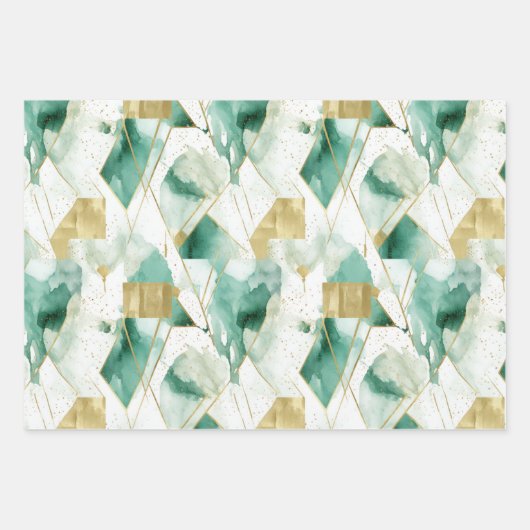 Abstract Groen Goud Wit Inpakpapier Vel (Voorkant)