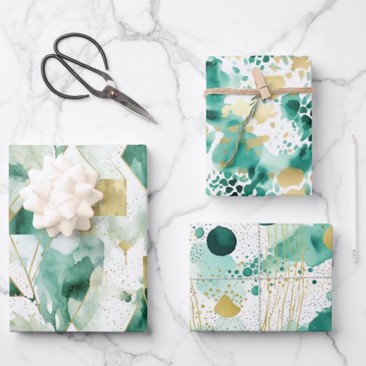 Abstract Groen Goud Wit Inpakpapier Vel (Voorkant)