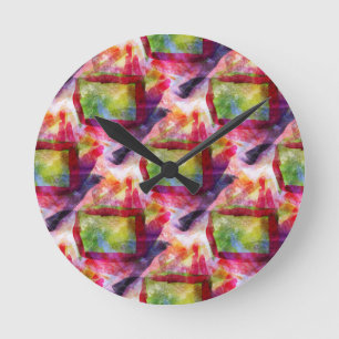 Abstract groen, rood behang ronde klok