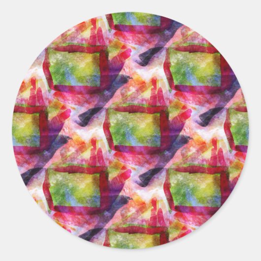 Abstract groen, rood behang ronde sticker (Voorkant)
