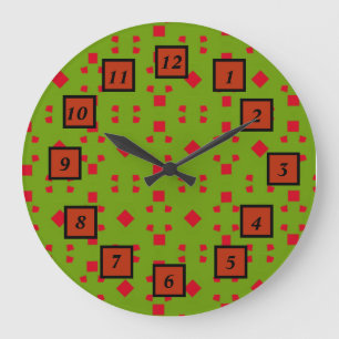 Abstract groen rood patroon met bits en vierkanten grote klok