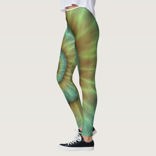 abstract, groen spiraalvormig ontwerp leggings (Links)