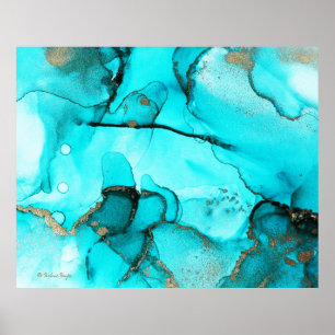 Abstract Groen Trendy Biologisch Turquoise Goud Poster