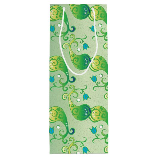 Abstract groen Tulip Boteh Floral Pattern Wijn Cadeautas (Achterkant)