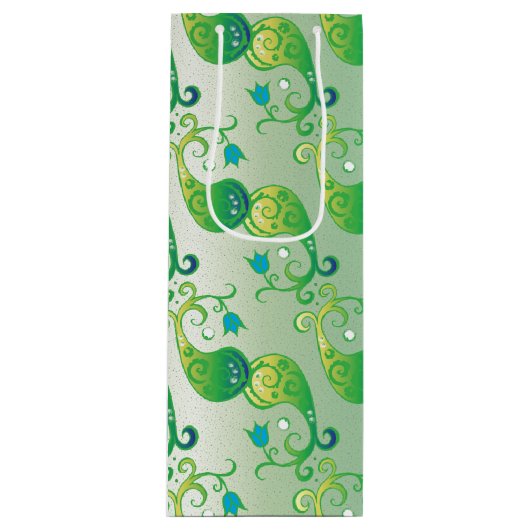 Abstract groen Tulip Boteh Floral Pattern Wijn Cadeautas (Voorkant)