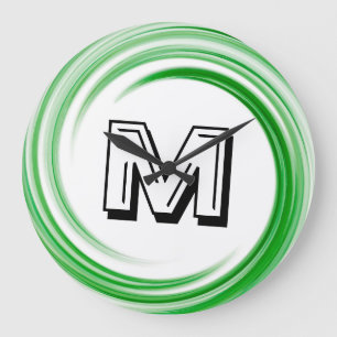 Abstract groen wervelmonogram grote klok