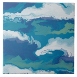 Abstract Groen Wit Blauw Ocean Wave Faux Marble Tegeltje