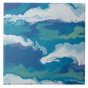 Abstract Groen Wit Blauw Ocean Wave Faux Marble Tegeltje
