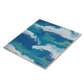 Abstract Groen Wit Blauw Ocean Wave Faux Marble Tegeltje (Zijkant)