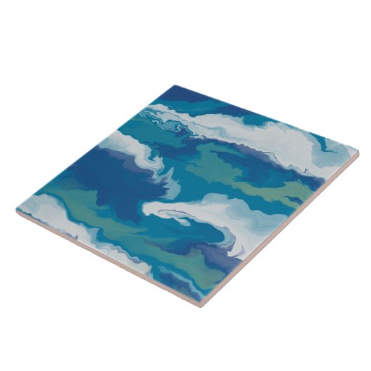 Abstract Groen Wit Blauw Ocean Wave Faux Marble Tegeltje (Zijkant)