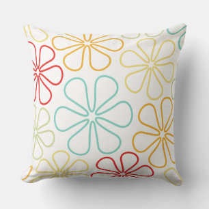 Abstract grote bloemen rood geel orng Limoen Blauw Kussen