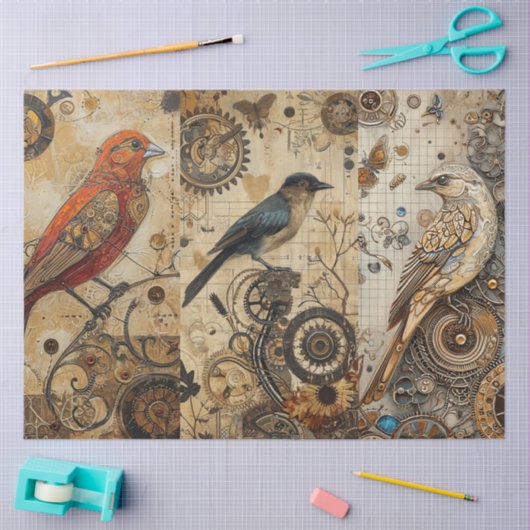 Abstract Grunge Birds Decoupage Tissuepapier (Craft)