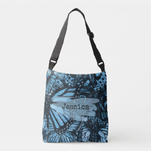 Abstract Grunge Blauwe Vlinderkunst Persoonlijk Crossbody Tas