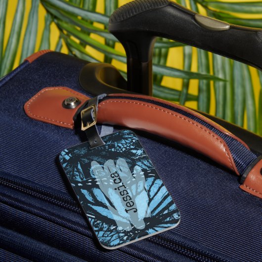 Abstract Grunge Blue Butterfly Art Personalized Bagagelabel (Voorkant Insitu 1)