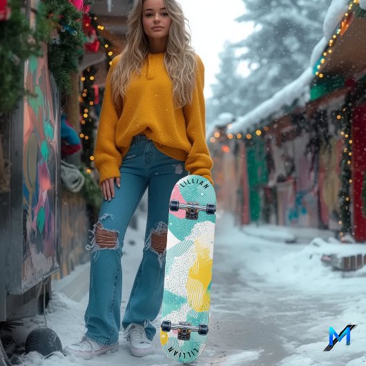 Abstract Halftoonpatroon met hedendaagse pastel Skateboard