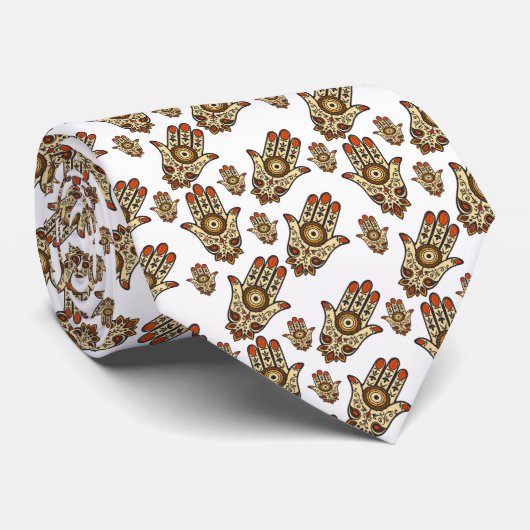 Abstract Hamsa Amulet (Hand of Fatima) Pattern Stropdas (Opgerold)