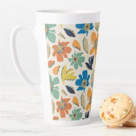 Abstract Hand-Drawn Boho Floral Pattern Latte Mok