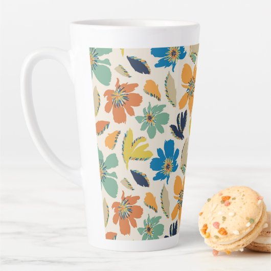 Abstract Hand-Drawn Boho Floral Pattern Latte Mok (In situ)