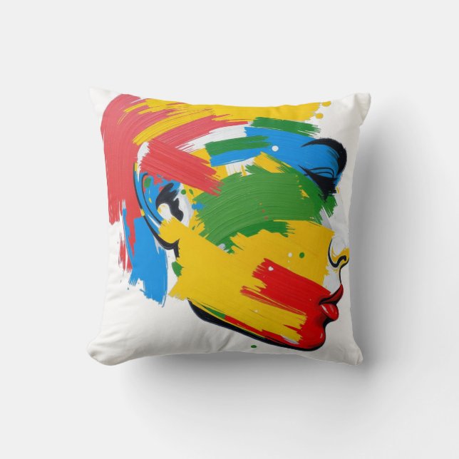 Abstract handgeschilderd feminisme kussen (Voorkant)