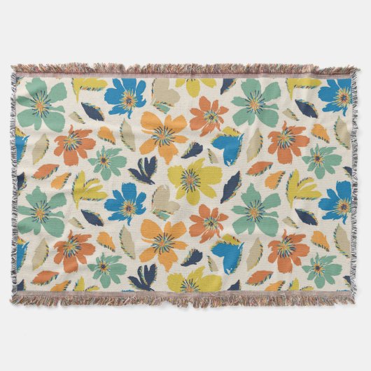 Abstract handgetekend boho bloemmotief deken (Voorkant)