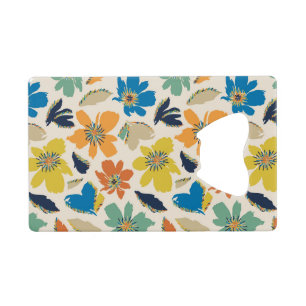 Abstract handgetekend boho bloempatroon kredietkaart flessenopener