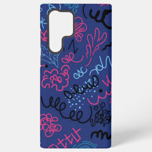 Abstract handgetekend krabbelpatroon op blauw samsung galaxy hoesje