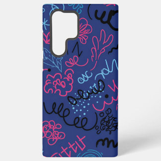 Abstract handgetekend krabbelpatroon op blauw samsung galaxy hoesje